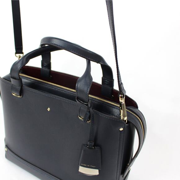 Kate Spade Madison Logan Street Handbag Large Eloisa Navy Leather Crossbody Bag - Picture 3 of 8